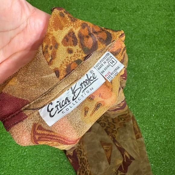 VTG 90s Sz 14 Sheer Earthy Cardigan Shrug Ruffle Trim Cover Up Leopard Print - Picture 5 of 7